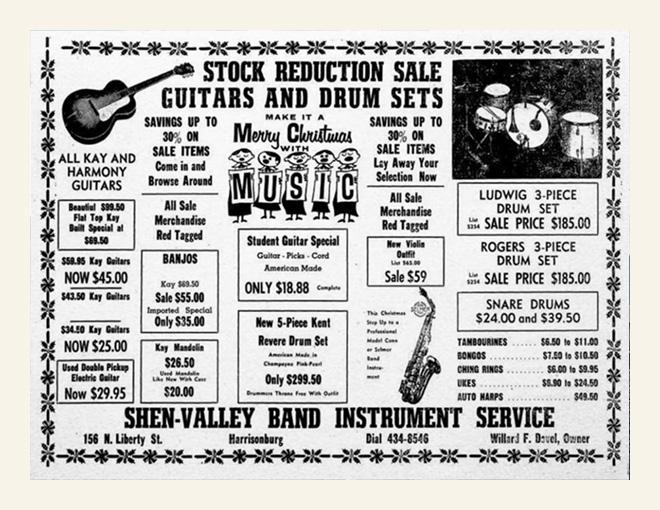 Old newspaper ad for Shen-Valley Band Instrument Service